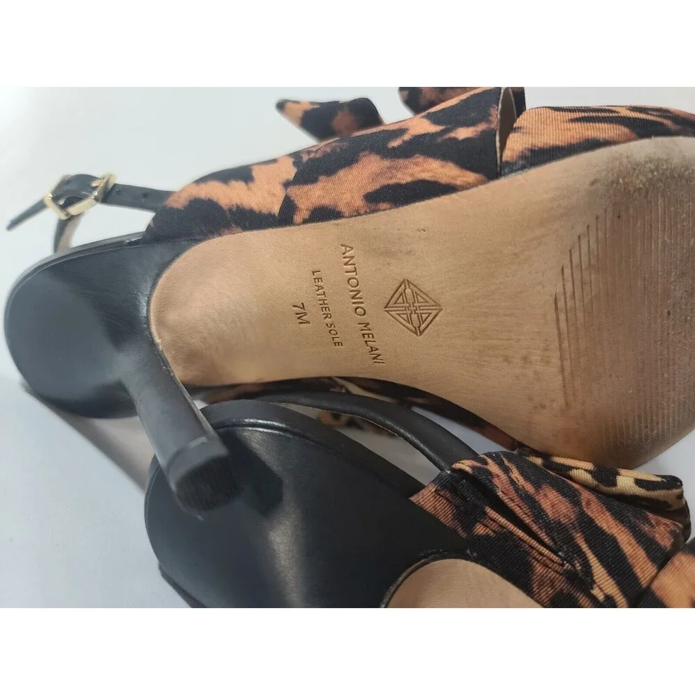 ANTONIO MELANI Cheetah Vilada Animal Print Black Bow Heels Shoes Size 7M
